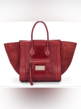 Authentic VALENTINO by Mario Milano Cynthia Red Leather Suede Trapeze Tote Bag